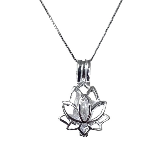 925 Sterling Silver Herkimer Diamond Quartz Crystal Lotus Flower